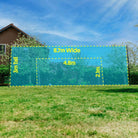 Large Open Goaaal football goal for the garden with rebound net and ball-stop feature, 8.7m wide and 3m tall.