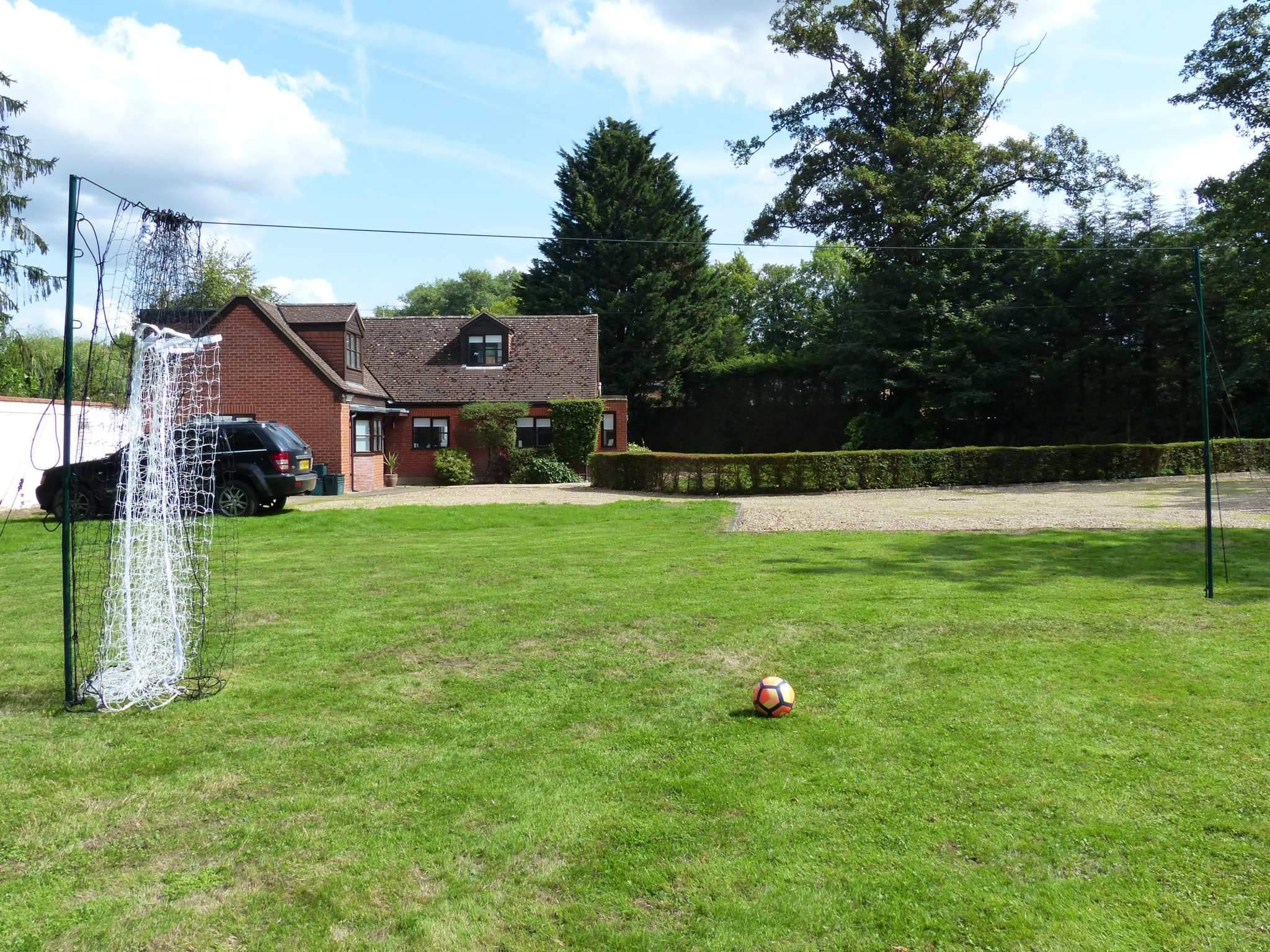 Close-up of durable frame on football goal for the garden